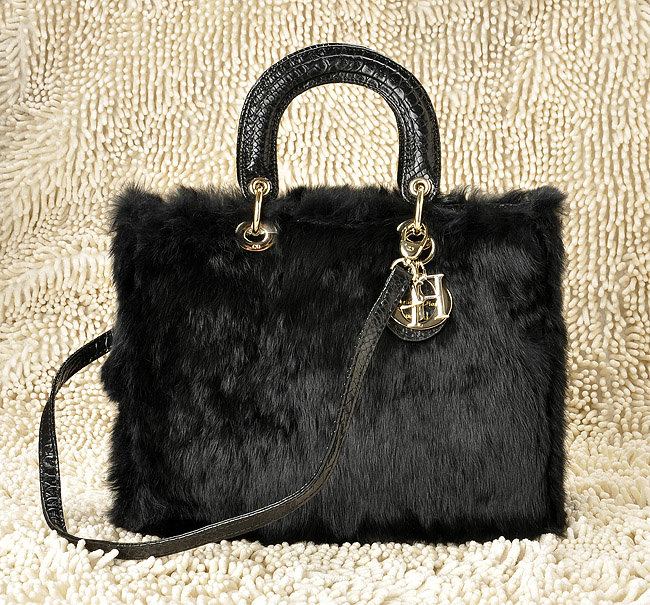 replica jumbo lady dior rabbit hair bag 6322 black